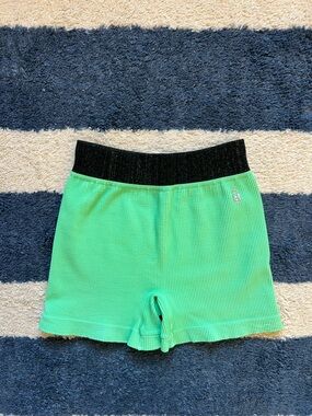 Free People Movement Green Ribbed Shorts with Black Waisteband